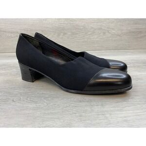 Munro  Women's Pumps Black Cap Toe Block Heel Pumps 9.5 SS Narrow Stretch Shoes